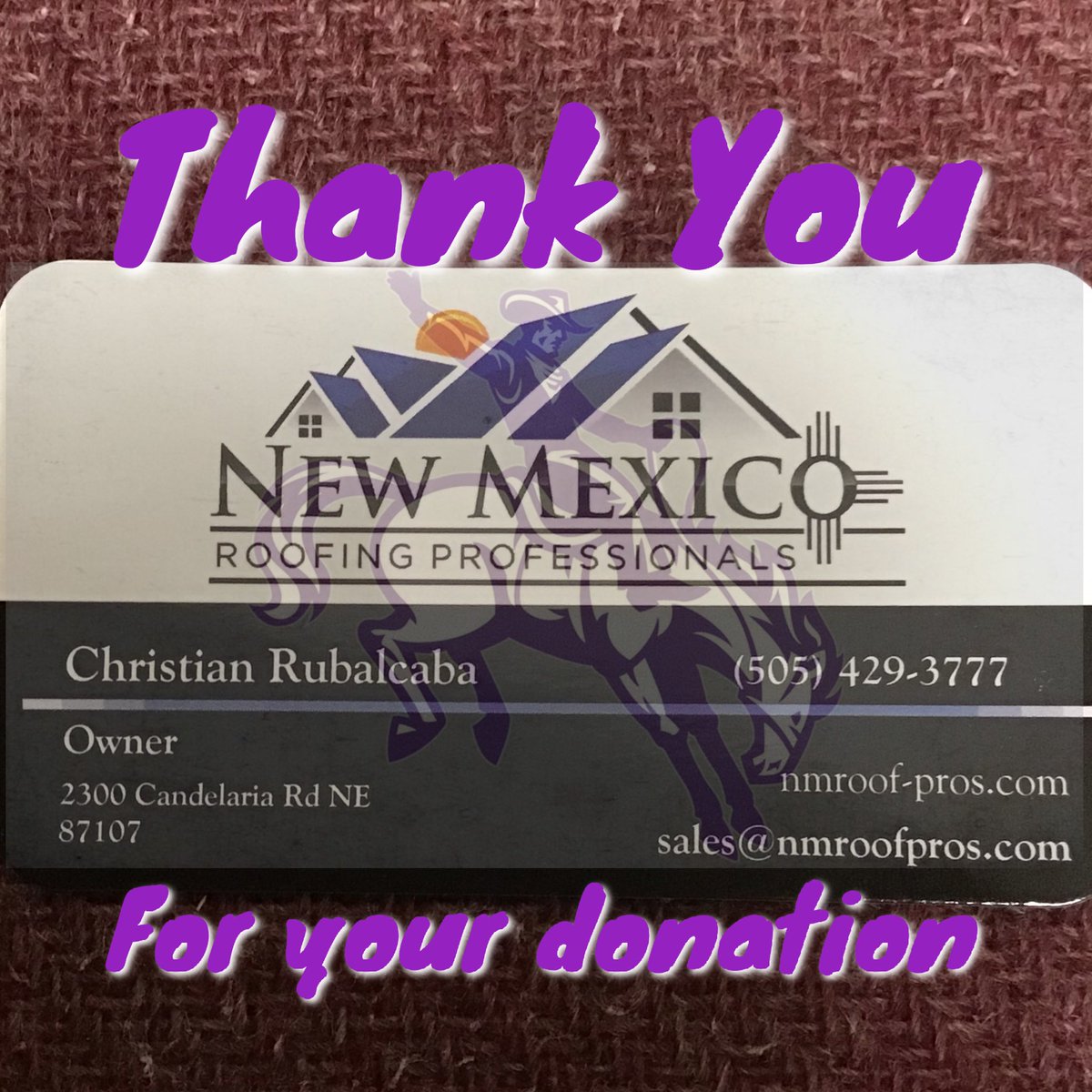 nmhu_wrestling's tweet photo. Thank you for your generous donation Christian Rubalcaba who is a former NMHU Wrestler and alumni from Highlands. He is currently the owner and operator of New Mexico Roofing Professional. If you need any roofing done use him. #LetsRide #CowboyUp #CowboyTough #donation #alumni https://t.co/WkE1gixFJI