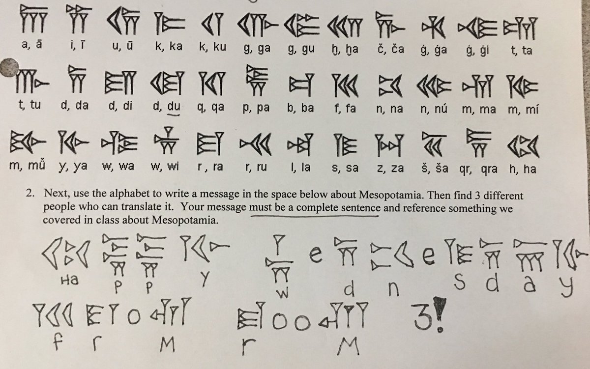 Sara Hayduck On Twitter We Re Practicing Our Cuneiform Writing Today In Room 3 They Didn T Have All The Letters Of The Alphabet So We Had To Improvise A Little Bit Ourndsec Ancientmesopotamia