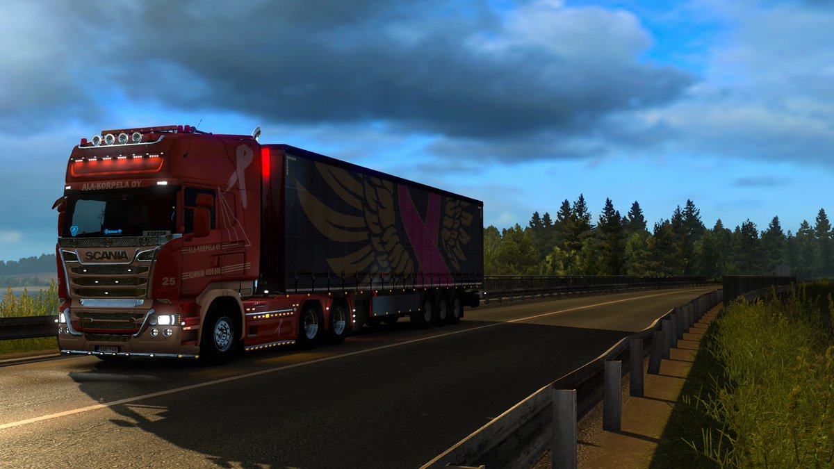 Jepsaa's tweet photo. Didn't want to change the skin I had on the truck so I decided to add few appropriate decals on it. Already more than $20,000 collected to charity from the DLC and the community goal is almost 80% fulfilled! #PinkMyTruck #TobiiGiveAway #PinkRibbonCharityEvent @SCSsoftware https://t.co/5d2eISW5Ku