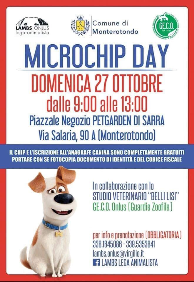 Monterotondo_Rm's tweet photo. 🐾🐾GIORNATA DEL MICROCHIP GRATUITO
📆DOMENICA 27 OTTOBRE DALLE 9:00 ALLE 13:00
📍 Via Salaria, 90 A https://t.co/6LGwXABe2o