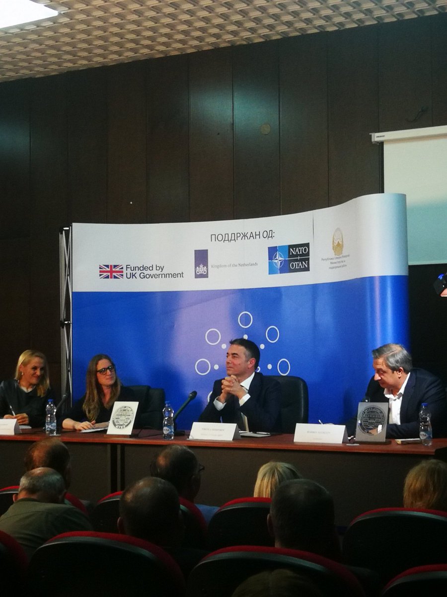 CenterAtlantic's tweet photo. Во моментот во Штип, панел дискусија "Улогата на Република Северна Македонија во НАТО" со министерот за надворешни работи, Никола Димитров и амбасадорката на Велика Британија и Северна Ирска, Рејчел Галовеј. 

Фала Штип! Се гледаме наскоро во Куманово

#НАТОКараван #НиеСмеНАТО https://t.co/SMCqCkvyWx