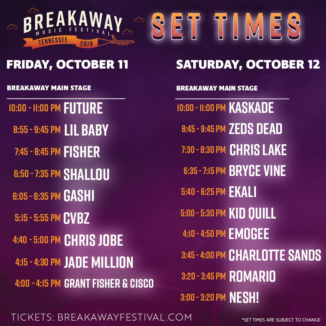 Breakaway Music Festival schedule