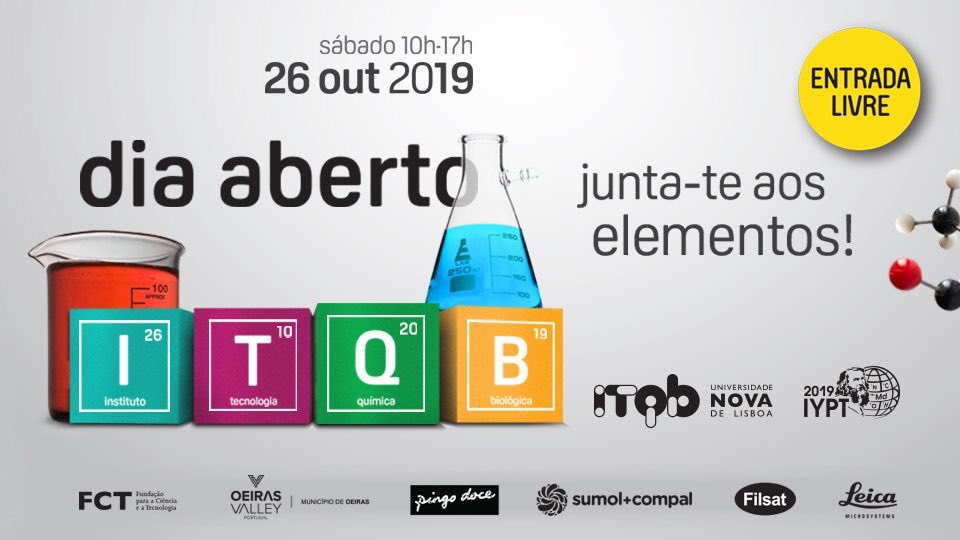 #diaabertoITQB2019
On Saturday, 26 October, ITQB NOVA opens its doors for a day full of activities for people of all ages. In the International Year of the Periodic Table, our researchers invite you to "Join the elements" and discover how chemistry is part of our daily lives!
