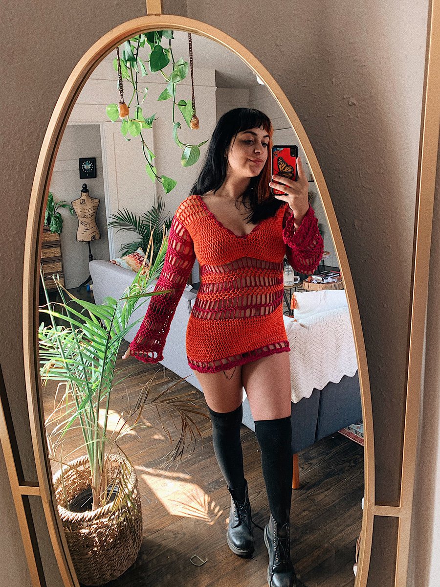 just finished up someone's halloween costume she is being felicity  shagwell from austin powers hehe and i loved making this groovy crochet  dress for her