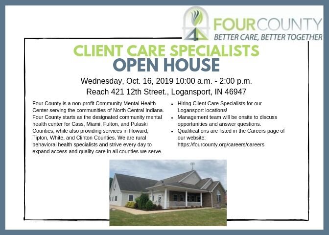 FourCountyInfo's tweet photo. We are a week away from our Client Care Specialists Open House. Stop by and see what career opportunities that we have to offer.

For more information on this position, visit:
https://t.co/280SjBZhdv https://t.co/I6iSsMNqJN