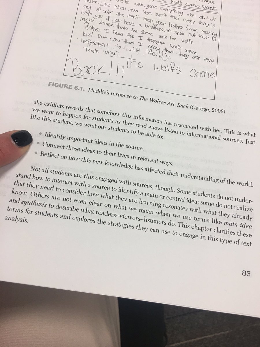 LShellito's tweet photo. 3 things we want our students to be able to when reading a piece of text #responsetoreading #misdreads #misdwrites thanks to @SundayCummins for such a great tool and @jvegaedu for passing along this amazing resource https://t.co/JdlSaPgoqC