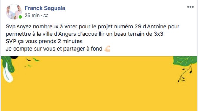 AntoineVerron's tweet photo. Le joueur de l'@EABasket49, Franck Seguela, international 3x3 U23 soutient notre projet ! Merci à lui ! #Basketball #BudgetParticipatif  #Angers https://t.co/BX7qDfK5xm https://t.co/JLvwTYJ16A