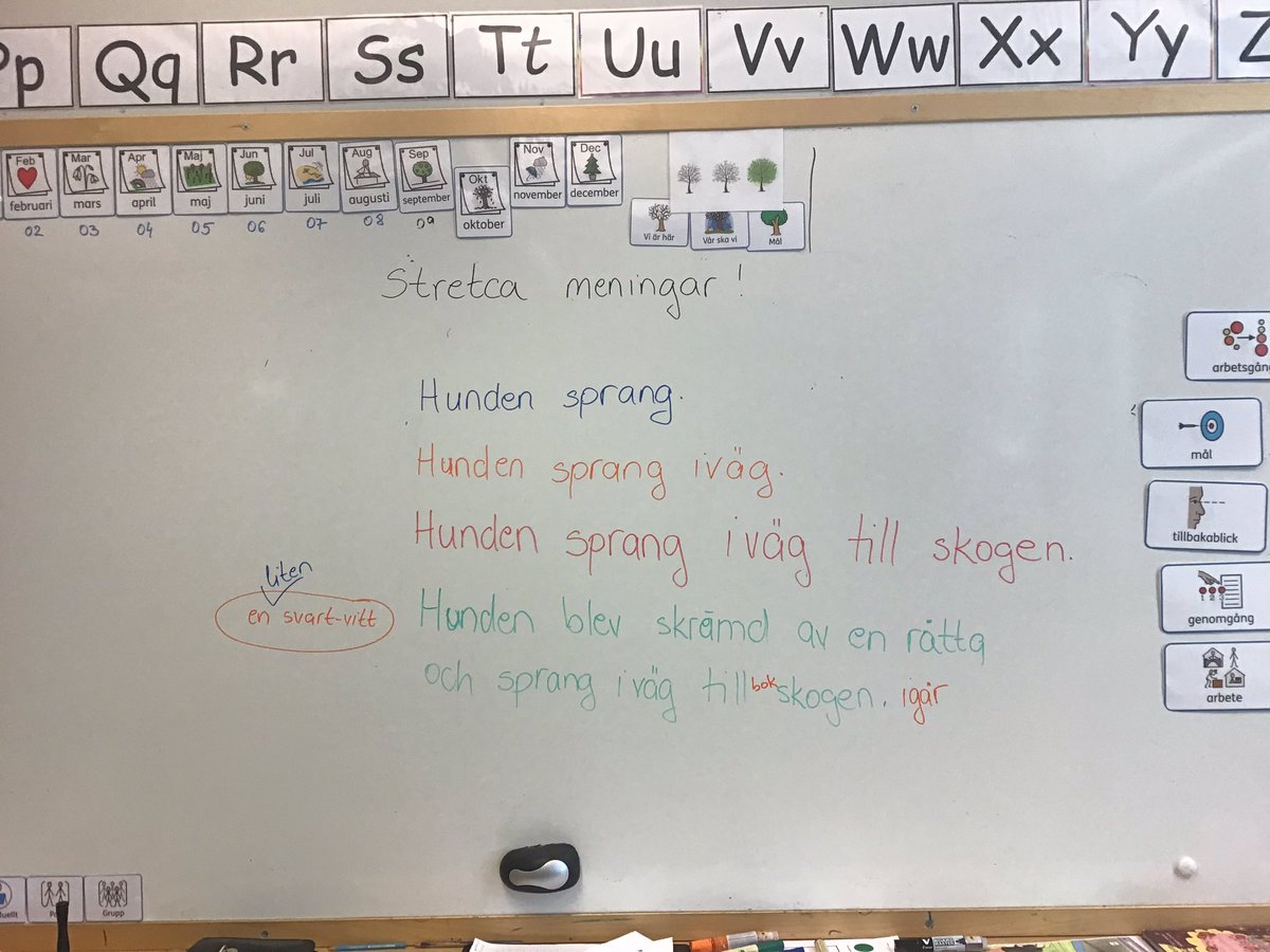 Idag har vi lärt oss att stretcha meningar. Vi använde oss av strukturen arken runt. Vi delade oss i grupper och en av elever fick skriva en enkel mening i första fältet. Sedan skickade eleven vidare till sin kamrat som fick stetcha meningen med beskrivande ord. @stenkulaskolan