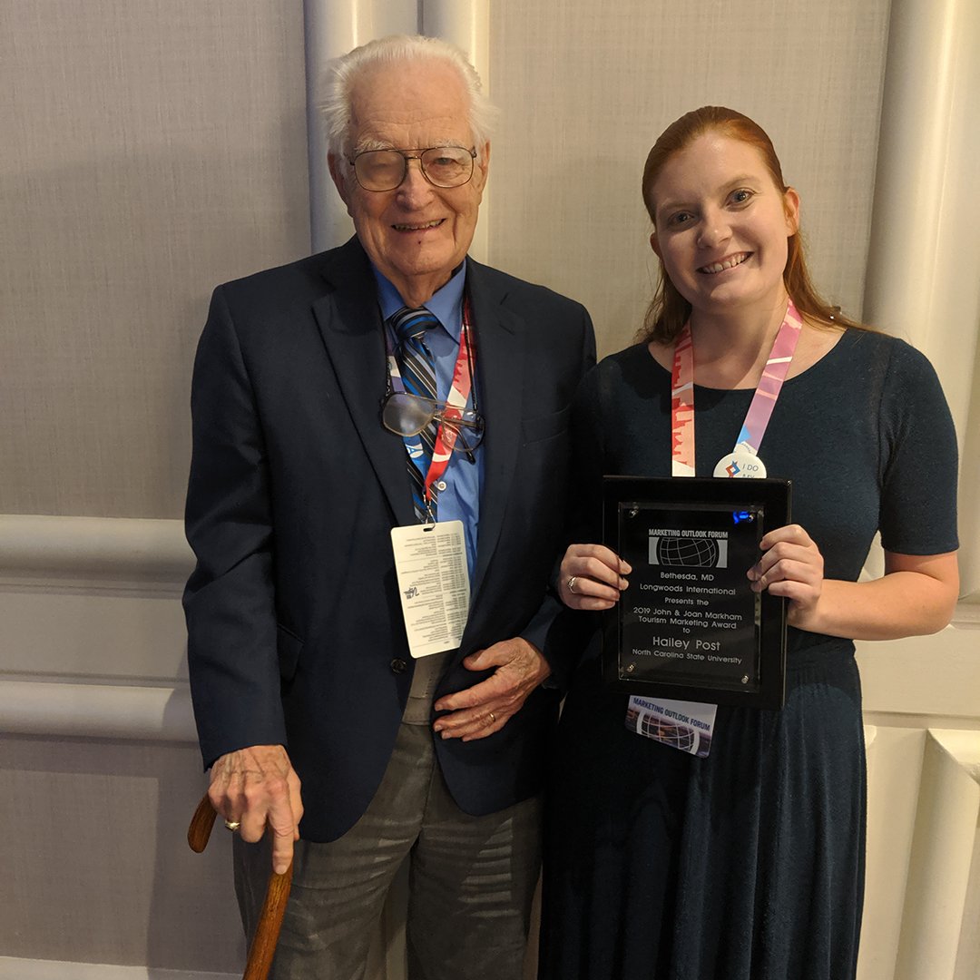 NCStateCNR's tweet photo. Congratulations to Hailey Post for receiving the John and Joan Markham Marketing Award from @TTRATweets 🎉 The award recognizes her current and future leadership potential in the #tourism industry. @NCExtTourism https://t.co/Tim1ziyjeB