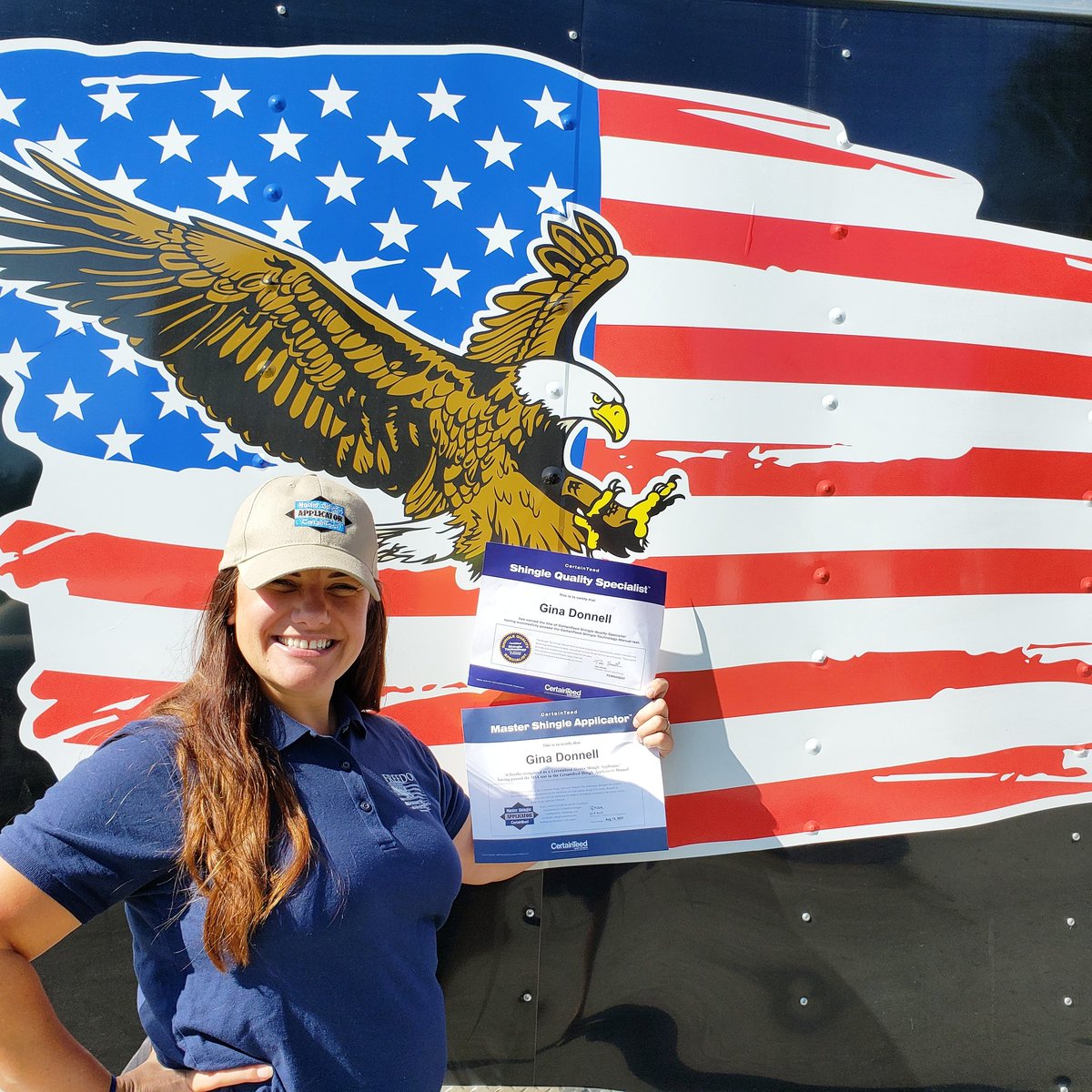 FreedomRWS's tweet photo. Gina is our Director of Marketing and just one of the talented women on the FRWS team. We are a proud member of the @NatlWomeninRoof! Congrats Gina on your new creds! Although you won't see her installing any time soon, you will catch her flying the drone, and on the web! #FRWS https://t.co/YvpspxwXXg
