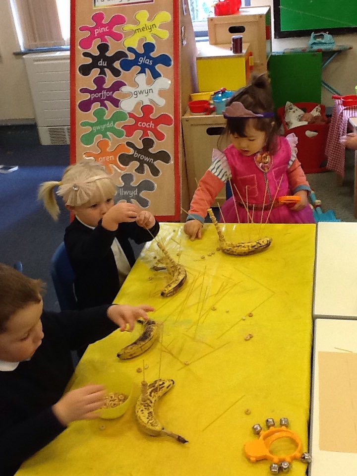 TynewyddNursery's tweet photo. Yellow week has kept us busy in Nursery! We've been threading Cheerios onto dry spaghetti stuck in bananas, we've painted yellow sunflowers, decorated ducks with yellow materials and made yellow ducks out of yellow play dough! #developingourskills @TynewyddPrimary https://t.co/MhdGUqnAv0