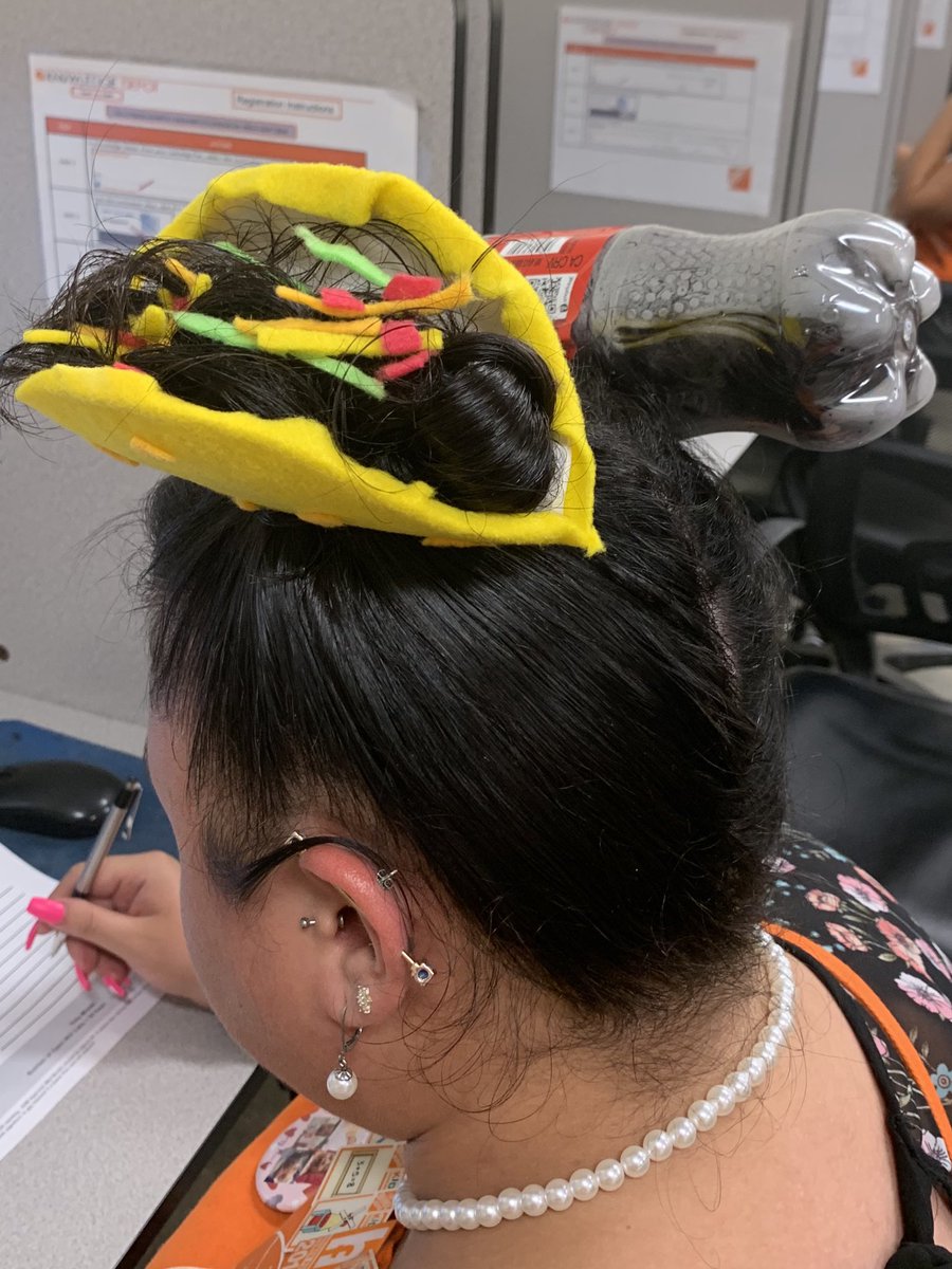 KaseyCardenas77's tweet photo. It’s crazy hair/hat day and we have some pretty creative ‘do’s!! #CAM220 #thd6988 @miriam2701rey @PatriciaTX4ever @jreed4401 @LMcmilian https://t.co/rm3PSijgw1