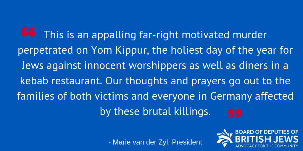 I have condemned a horrific gun attack which has killed two people in the German city of Halle.