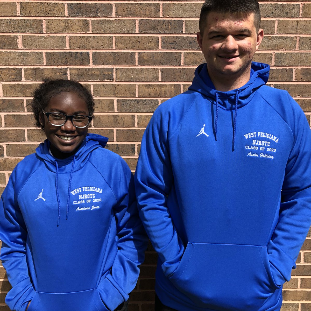 WFHS_NJROTC's tweet photo. Cadets Audriana Jones and Austin Holliday model the new #Classof2020 @Jumpman23 hoodies that our 11 Naval Science Four cadets earned this year! #JordanBrand #NJROTC #SeniorSzn https://t.co/WRG1NMZIqU