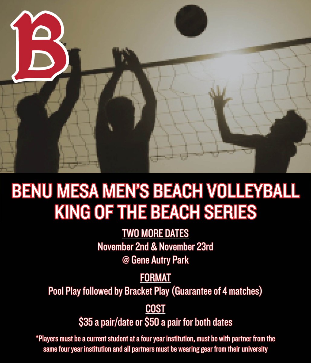 Want to be at the next battle on the BenU Beach? It's not too late to sign up. Contact Coach Lewis @ rlewis10@ben.edu to sign up today! #KingoftheBeach #BenUBeach