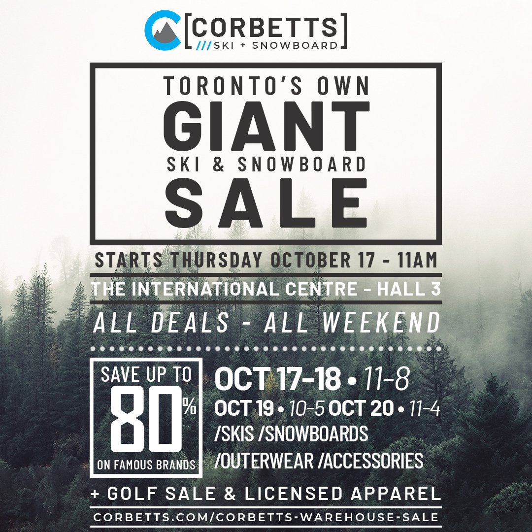 We're just one week away from our annual Corbetts Warehouse Sale! All the brands you love in ski &amp; snowboard + prices up to 80% off!
Let us know if you're coming and what you're looking for
ow.ly/RaPD50wGxX4
#skiandsnowboard #warehousesale #snowlovers #corbettswarehousesale