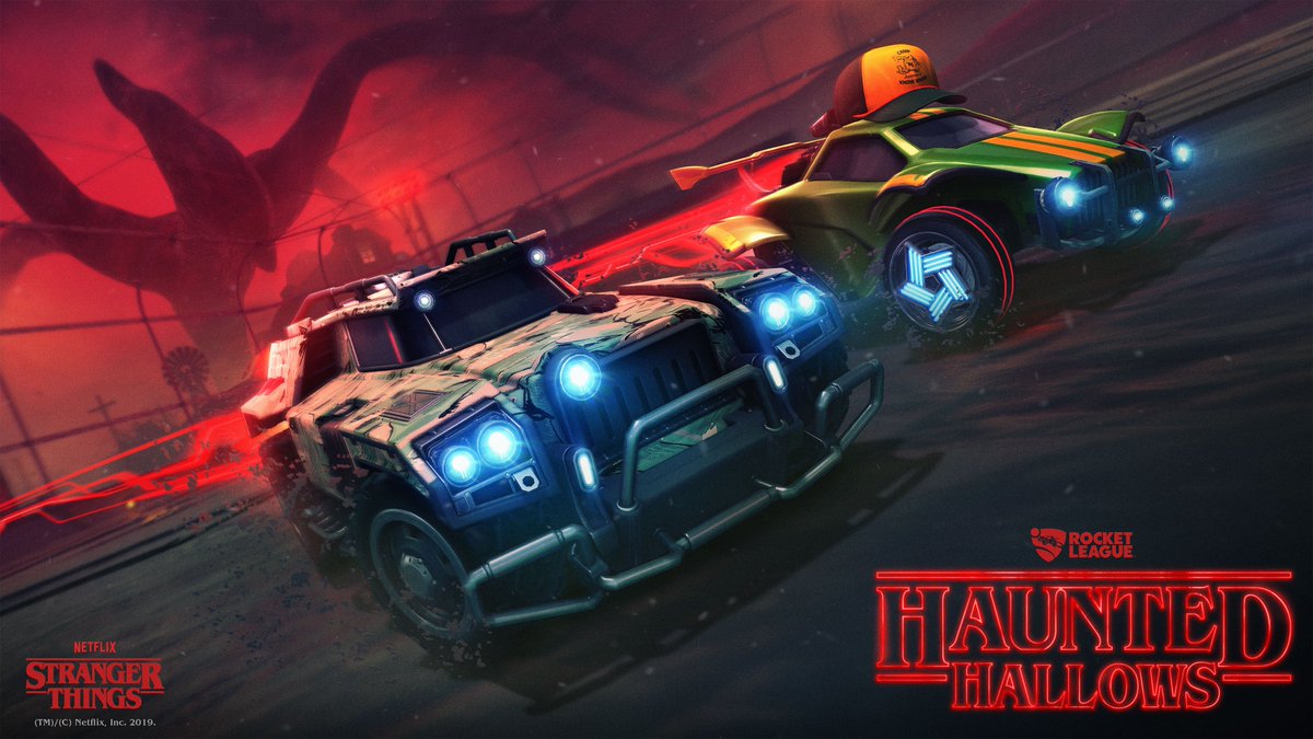 Stranger Things is coming to Rocket League throughout Haunted Hallows starting next week! Check out the full announcement, if you dare! bit.ly/TheUpsideDownRL