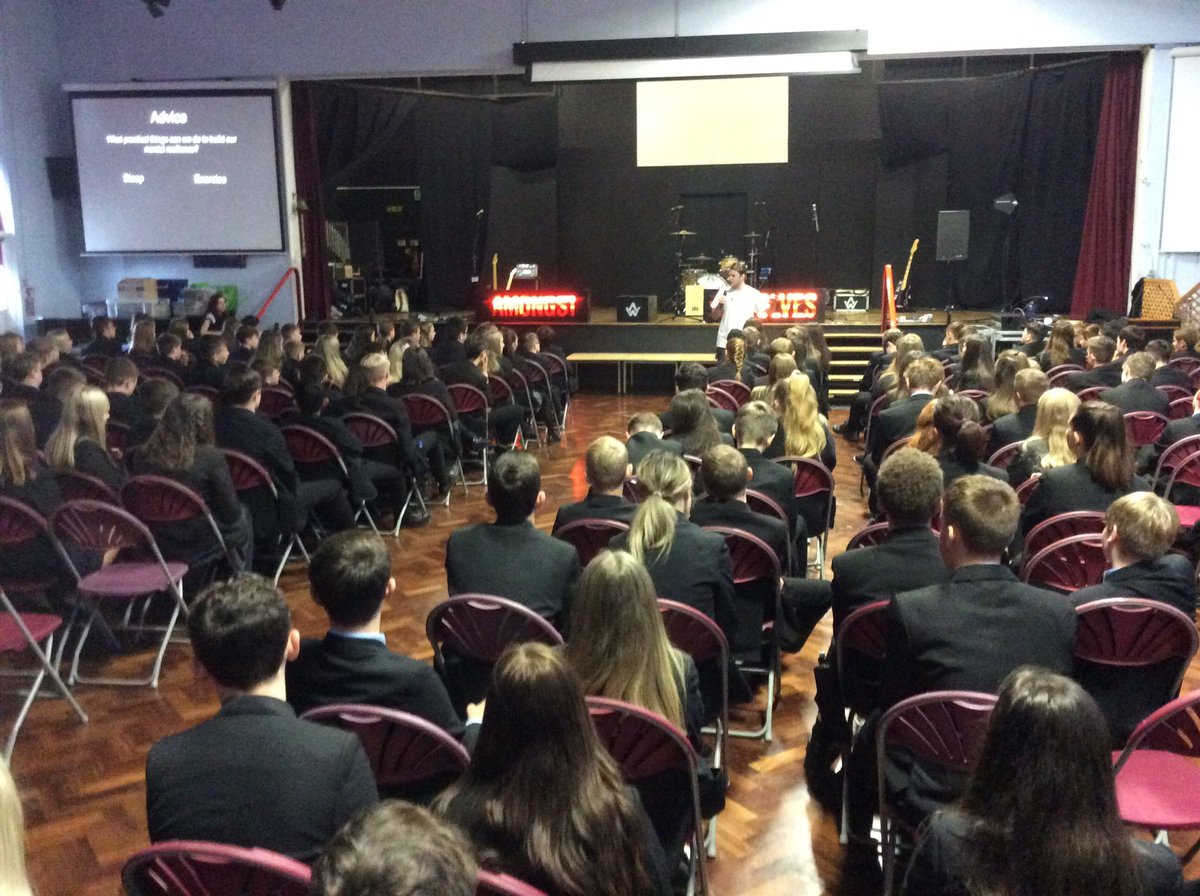 MrWilliamsRE's tweet photo. Today definitely wasn't a quiet day in @SARCHSofficial  for day three of our Mission Week! Thanks to @weareamongst for taking to us about mental wellness and resilience - and  for the music too! Think you may have some new SARCHS fans!!! https://t.co/Jv142oRHNt