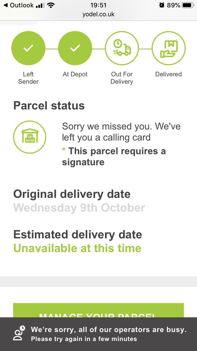gemmak500's tweet image. @YodelOnline You DID NOT miss me, nor did you ‘leave a card’... the delivery was not even attempted. None of your customer service systems are functioning in any helpful manner. #yodelhell