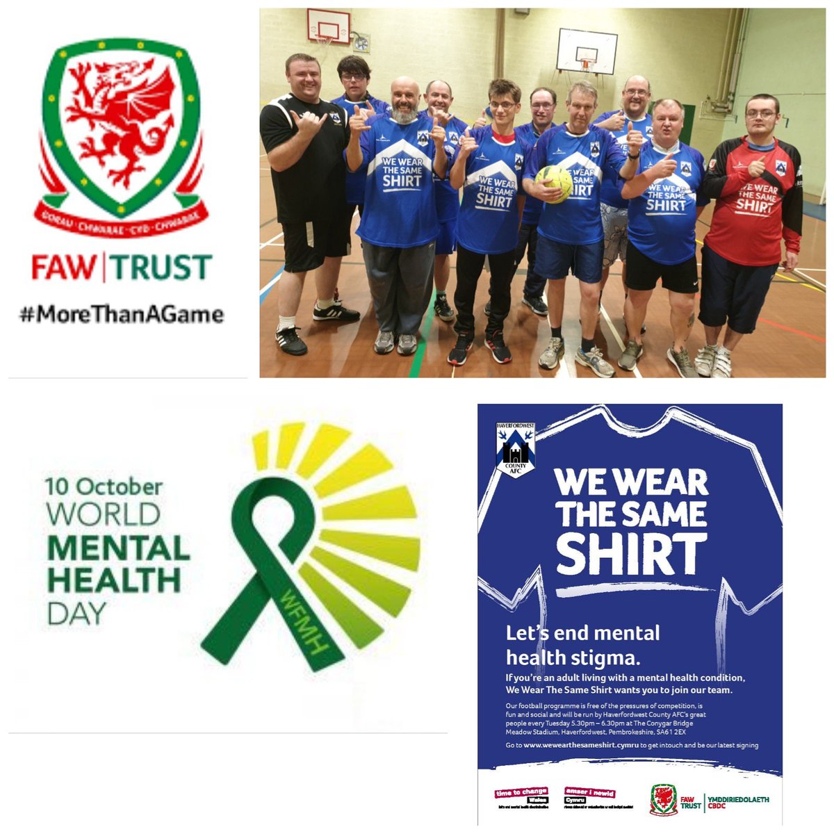 Good luck! to the @WeWeartheSameShirt football team who are playing tomorrow on <a href="/WMHDay/">WorldMentalHealthDay</a> The lads will play at Newport International Sports Village against <a href="/NewportCounty/">Newport County</a> and Cambrian in the @FAWTrust Mental Health Football Tournament. #letfootballhelp #wwtss #morethanaclub ⚽️🔵