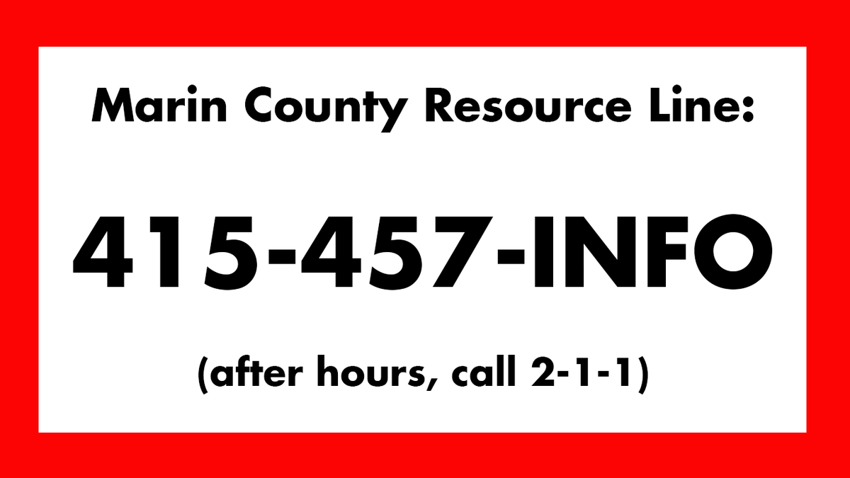 maringov's tweet photo. Questions about available resources for #MarinCounty residents affected by #PSPS events? Call one of our information resource lines:  415-457-INFO or 2-1-1.  #PGEShutoff #MarinPSPS https://t.co/VSclnPKhJX