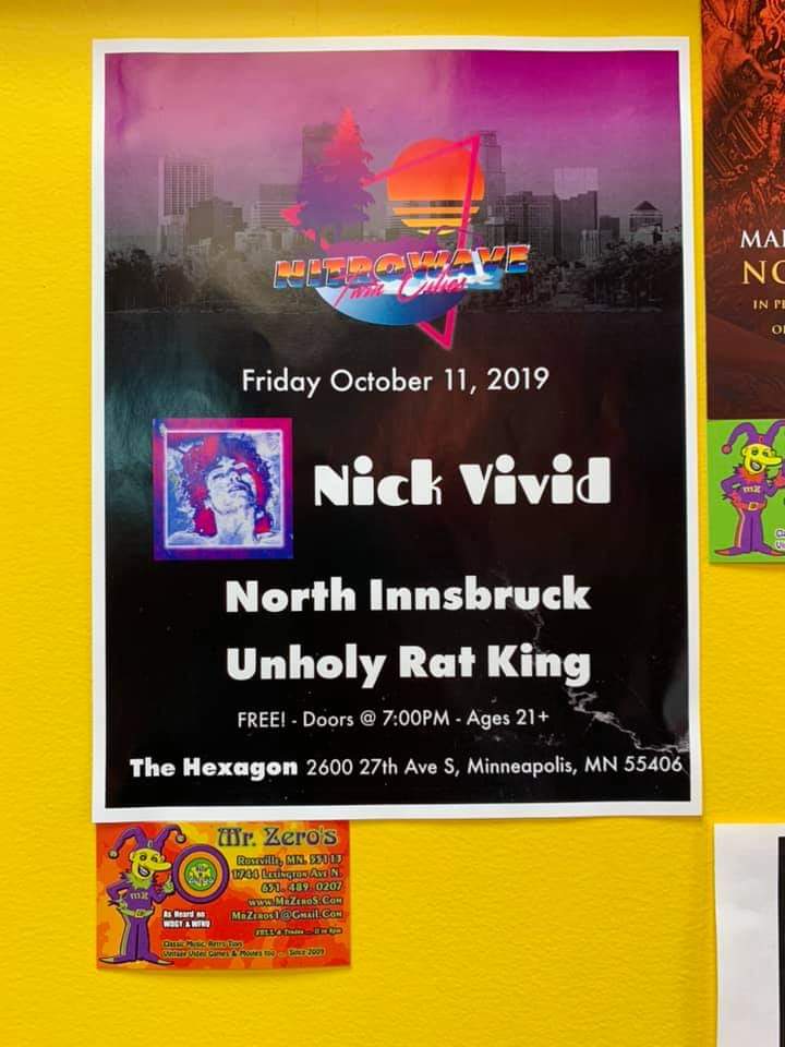 bloggersander's tweet photo. #synthfam living in the Twin Cities, please checkout this Friday the performances of @NorthInnsbruck, @UnholyRatKing and @nickvividrocks at The Hexagon. They will amaze you...#synthwave #nitrowavetc https://t.co/mLhj1y3Y5N