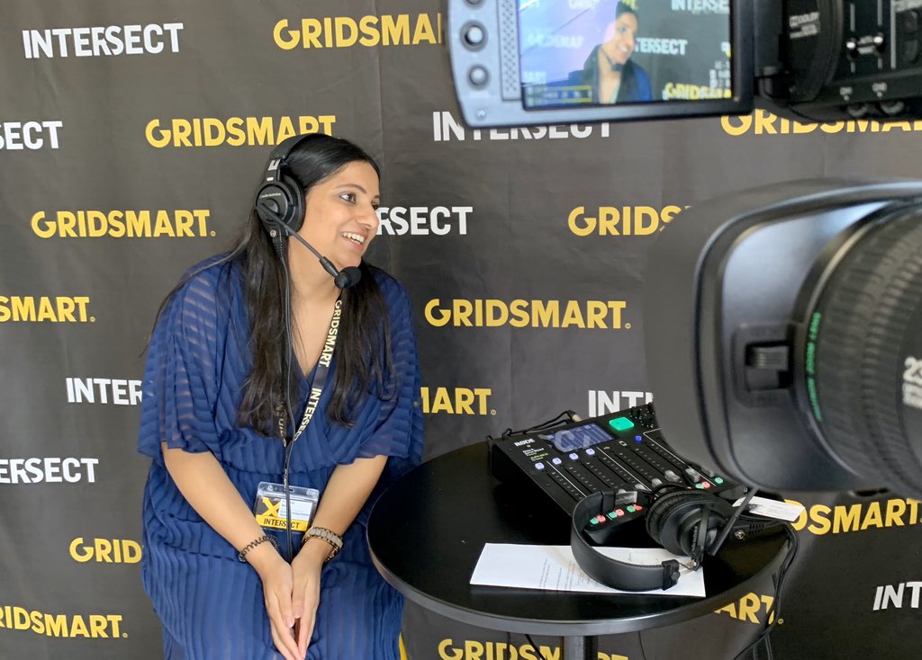 GRIDSMARTTech's tweet photo. Very excited to have Krishna Desai on POLICYSMART as well! She’s the Global Marketing Manager for @CubicTS and speaking with us about why it’s so crucial for the #transportation industry to start talking about what we do to those outside of our industry. #INTERSECT19 #talkITS https://t.co/JOoHfIREPR