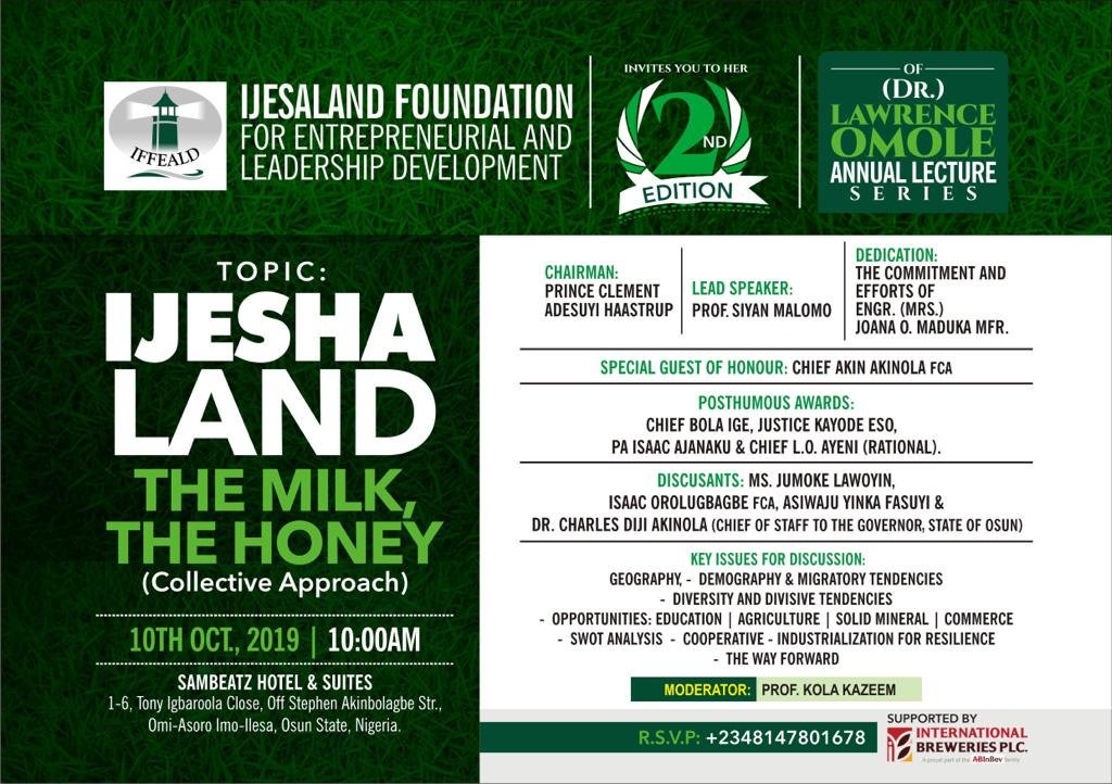 iffeald's tweet image. Its going to be an awesome time tomorrow at Sambeatz Hotel, join us for the second edition of Ijesha Foundation for Entrepreneurial and Leadership Development. You won't want to miss this annual lecture.