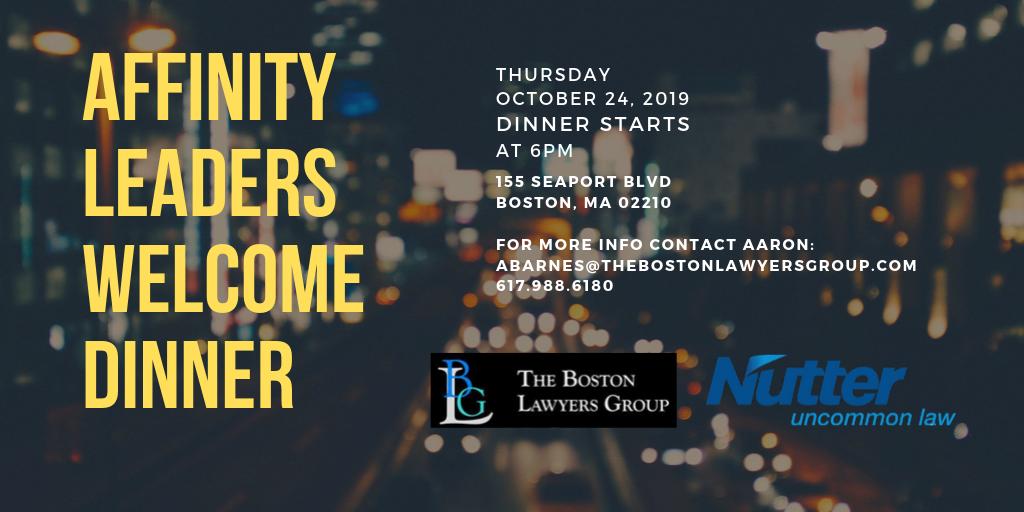 Calling all 1L &amp; 2L Law School Students of Color!
Join us for 2019 Affinity Leaders Welcome Dinner, hosted by <a href="/NutterLaw/">Nutter</a>  — RSVP today! rb.gy/ab3f4a