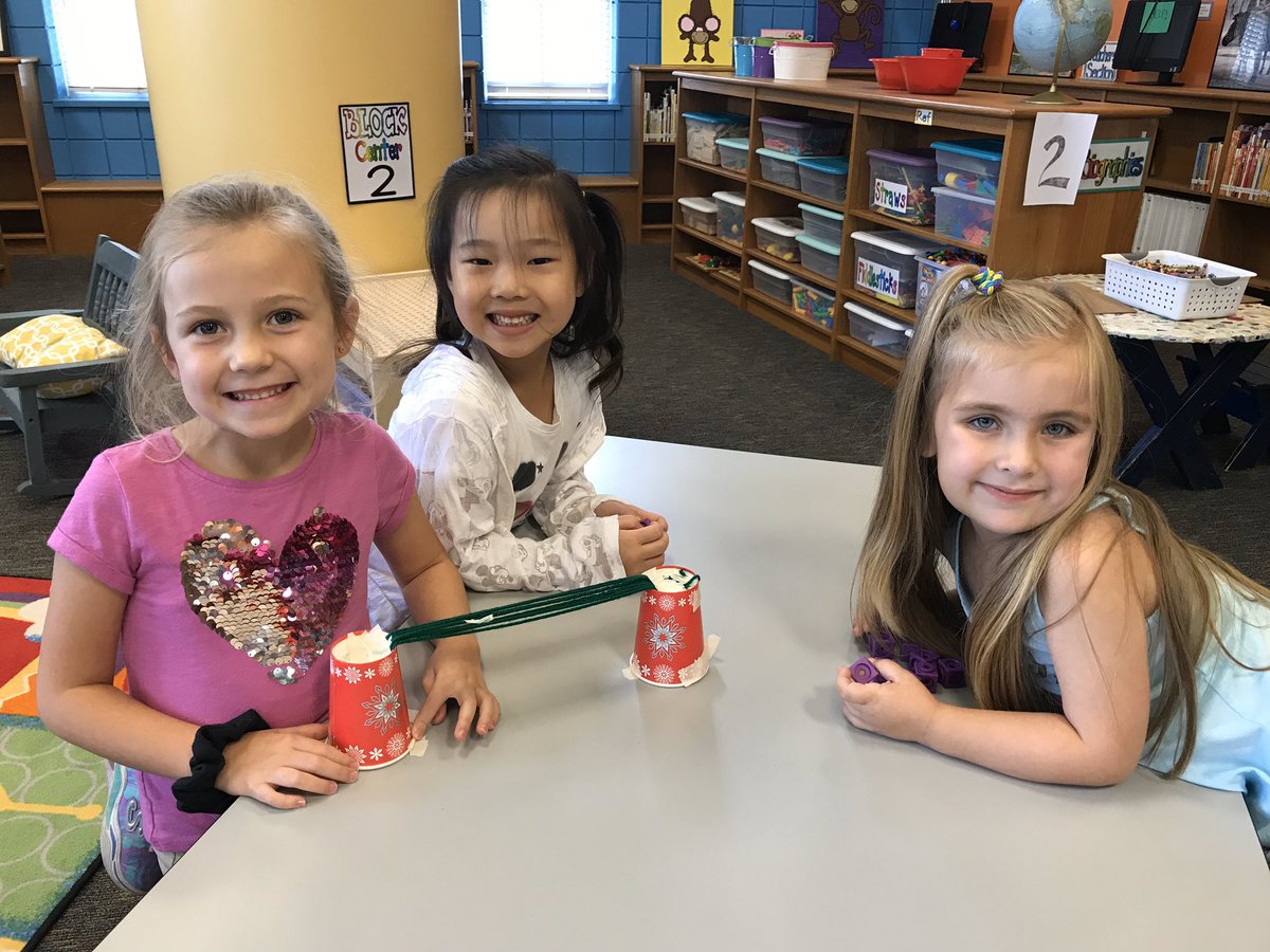 EEECLibrary's tweet photo. STEM class is a hit at eeec this year!!  Building bridges with yarn, cups, and tape. #kindercats #stem #brookebrown https://t.co/THa7HtF3QZ