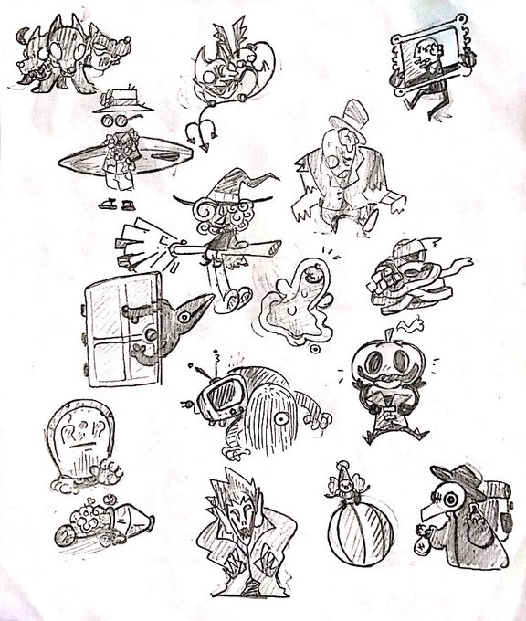 here are the concept sketches i made that we are pulling from. all designs are my own except for the ones in the final picture (minus the vampire)
one for battle sprites and two for running animations 