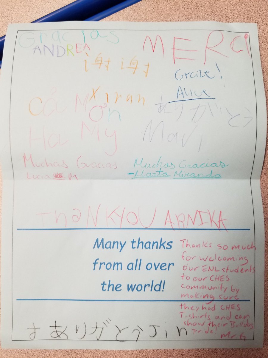 ENL_Champs's tweet photo. Literally a world of thanks to @CHES_PTA for helping to welcome our ENL students to our community with their own @CHESBulldogs  t-shirts! https://t.co/nTesnoov8A