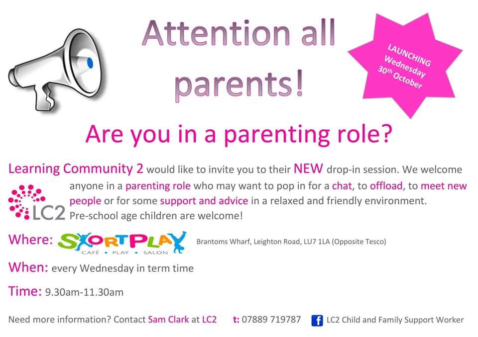LC2Schools's tweet photo. Calling all parents - check out the new LC2 drop-in session. Launching after half term on 30.10.19.  Come and have a chat and meet new people in a relaxed and friendly environment. Also find us on Facebook https://t.co/fD7eKSCCb7…  #leightonbuzzard https://t.co/YNQXRITxoD
