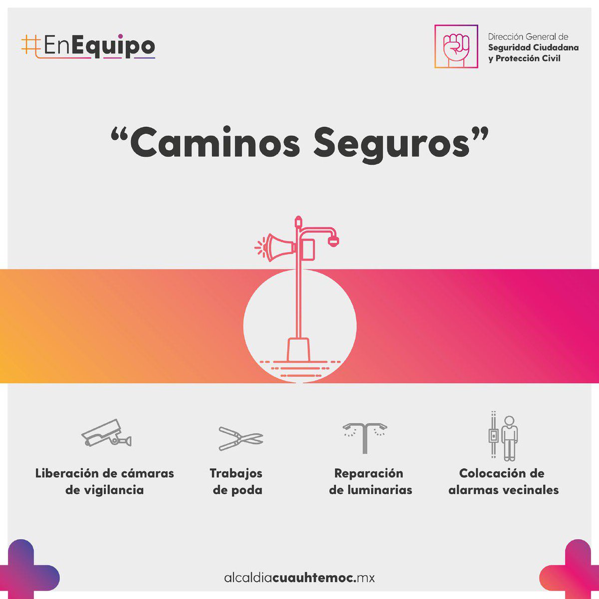 Conoce las acciones que realizamos a través de nuestro Programa Caminos Seguros. Si requieres algún servicio, acércate a tu Dirección Territorial o solicítalo en la página: atencionciudadana.cdmx.gob.mx

#AlcaldíaCuauhtémoc #EnEquipo #PonerElEjemplo