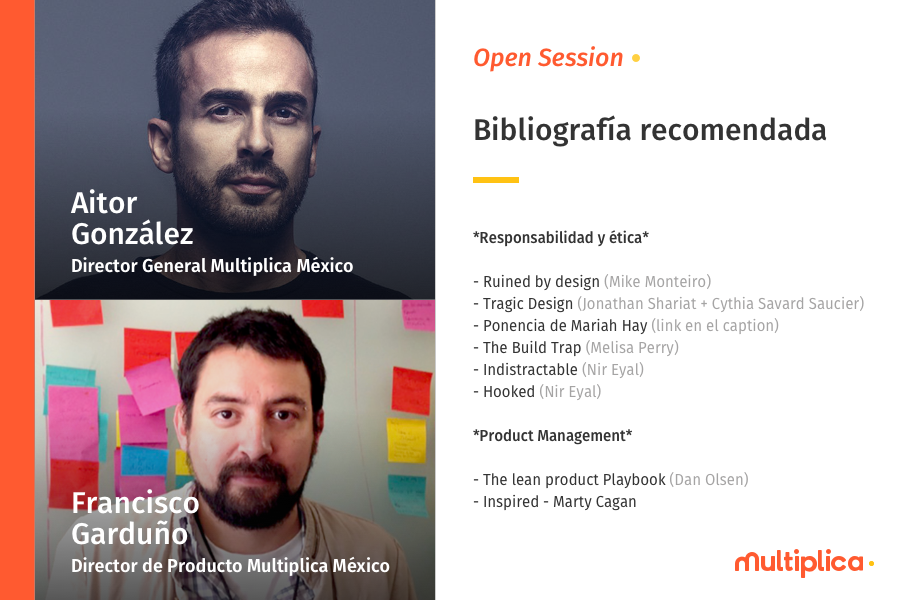 multiplica's tweet image. Como lo prometimos aquí está la bibliografía recomendada en nuestra última #OpenSessionMX sobre diseño de productos responsables y principios de producto. Aquí el link de la Ponencia de Mariah Hay lnkd.in/eGXi4PV