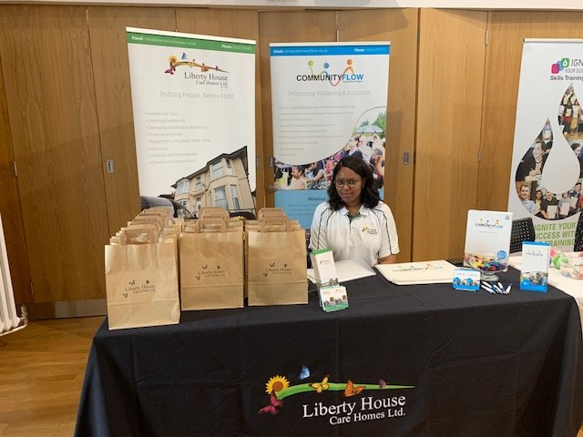 libertyhouse55's tweet photo. Today Liberty House was with the Department of Work and Pensions for their Job Fair. It was a chance for Liberty House and Community Flow to share the work we’re doing, but also for us to open our doors to new staff and new opportunities within Health and Social Care. https://t.co/tNQPJf2LMV