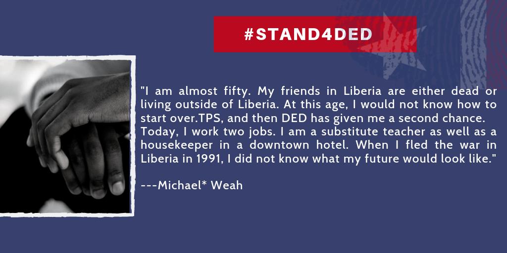 AmericasVoice's tweet photo. In the months since then, #LiberianDED holders having anxiously watched as immigration programs are cut left and right. They’ve watched as their lives are held on a string, at any moment threatened to change forever. We must stand for them, now, more than ever. #Stand4DED https://t.co/UVkmlAL7GI