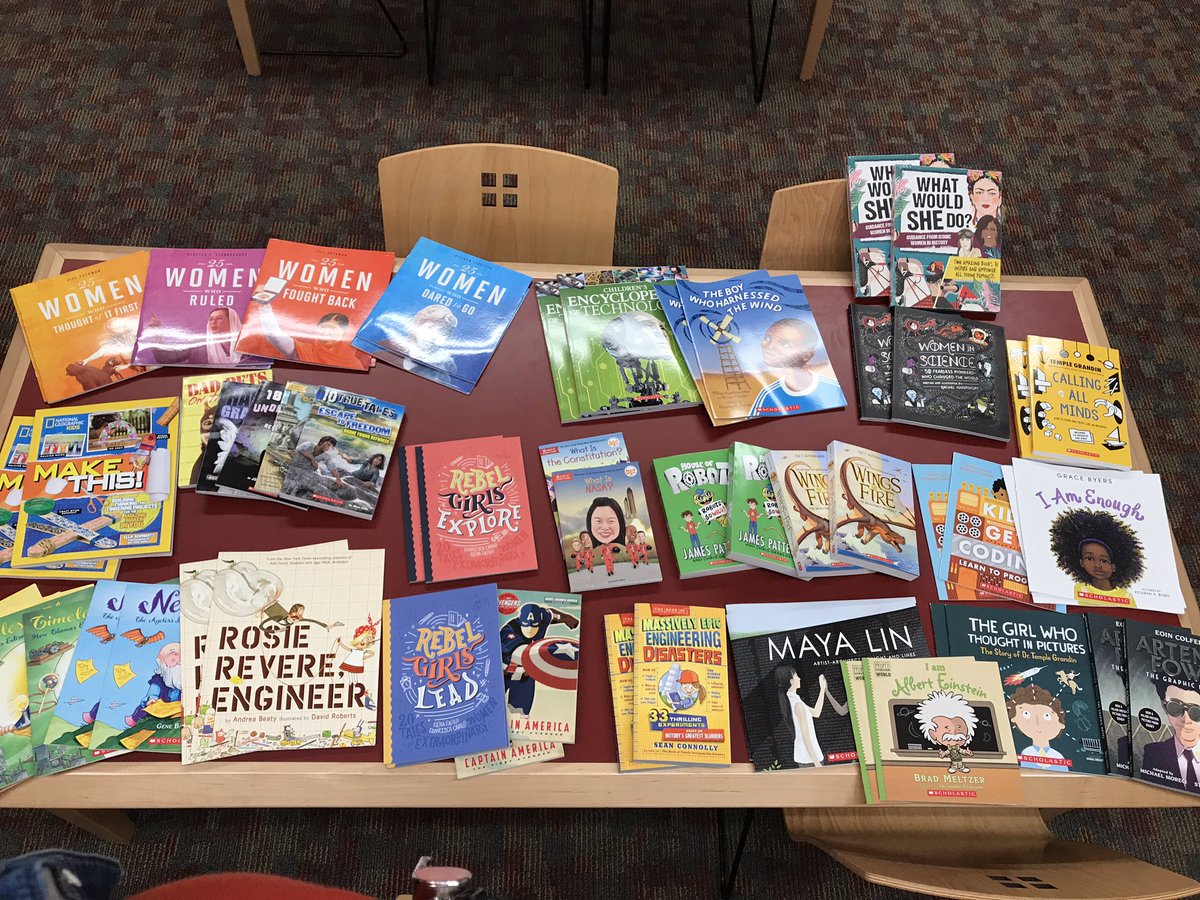 TechieMrsR's tweet photo. So honored and excited to receive my free classroom books for my computer labs. They are books filled with inventors and amazing women and men who changed the world! 2 of every title 1 for each lab. @kscul62 @polkesprincipal #pattersonpartnership #scholastic #kidsneedrolemodels https://t.co/De1rkW3O4v