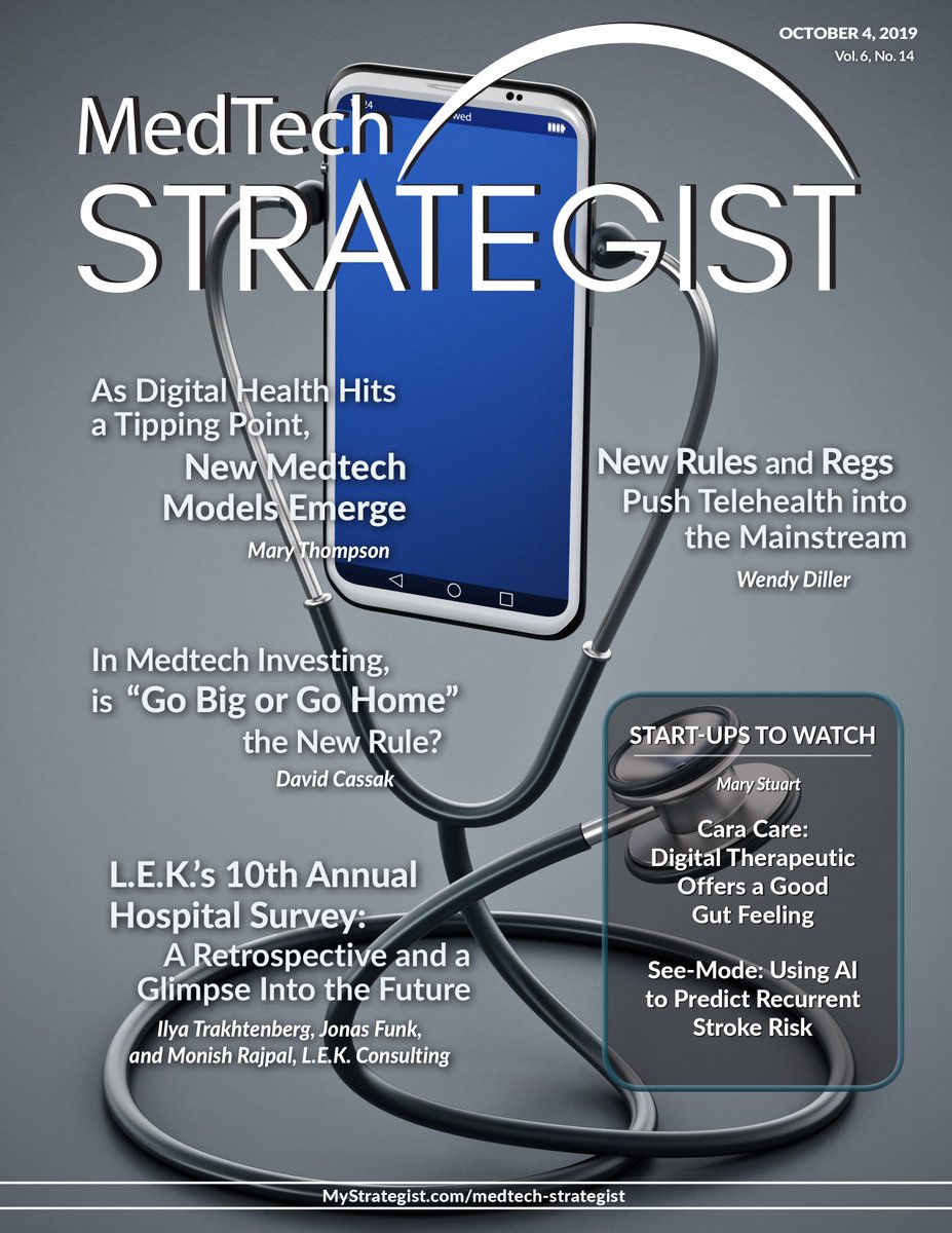 MedTechStrat's tweet photo. ‼️NEW ISSUE ALERT‼️ @MedTechStrat Vol. 6, No. 14 - October 4, 2019 https://t.co/b3SJW82LdW
✅#Digitalhealth's tipping point
✅#Medtech Investing: "Go big or go home"
✅#Telehealth goes mainstream
✅@MDLIVEInc Q&amp;A
#StartUps2Watch: @caracare_health &amp; #SeeMode https://t.co/UJF3kva0h8