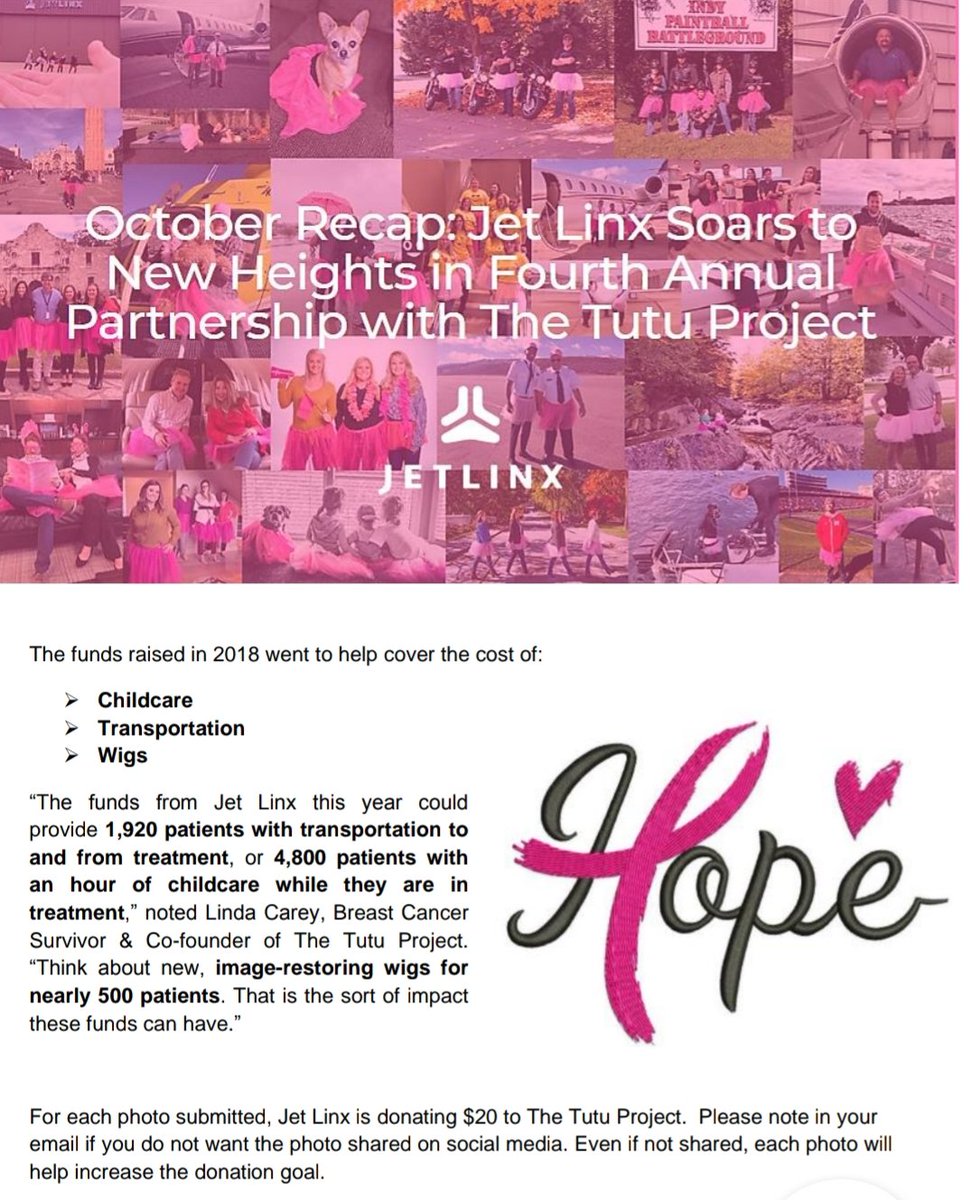 MaryKRosenthal's tweet photo. This is an amazing fundraiser! I have the Tutus and can come to your company for the photos! It's free to you but @JetLinxAviation is donating $20 for EVERY photo so let's do this! Thanks to @pizzajoeyd and @pdromaha for helping me kick it off! #TutuProject https://t.co/maHx8q7YgJ