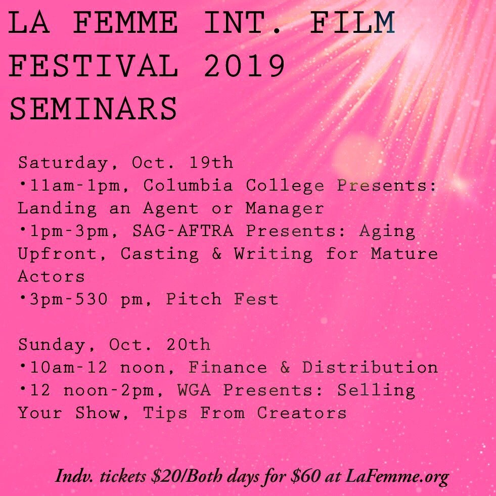 ✨🎬The LA Femme Int. Film Festival's info panels at Regal LA LIVE Oct. 19-20th are HUGE this year! Featuring <a href="/sagaftra/">SAG-AFTRA</a>, <a href="/WGAWest/">Writers Guild of America West</a>, &amp; #ColumbiaCollegeLA! Tickets at LaFemme.org. Interested in the Awards Ceremony? Contact lafemmefilmfestival@gmail.com to reserve seats!