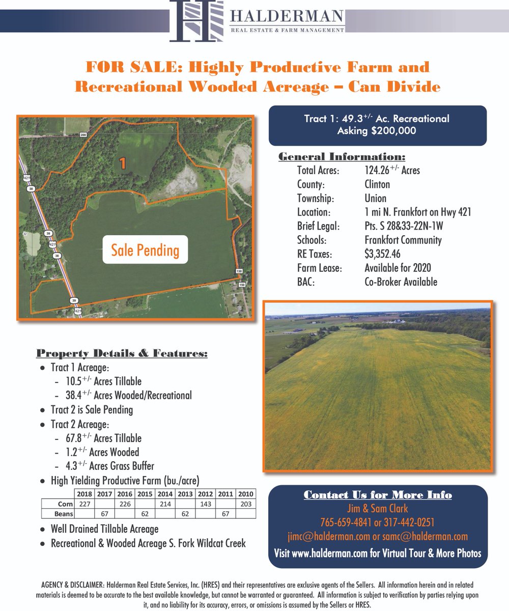 hfmshres's tweet photo. Highly productive farm and recreational wooded acreage in Clinton Co. IN. Located 1 mile north of Frankfort, IN along HWY, 421. For more details please visit our website - https://t.co/Ik6ch3xh0H #haldermancanhelp #land #realestate #ag https://t.co/F1VWY9nAQj