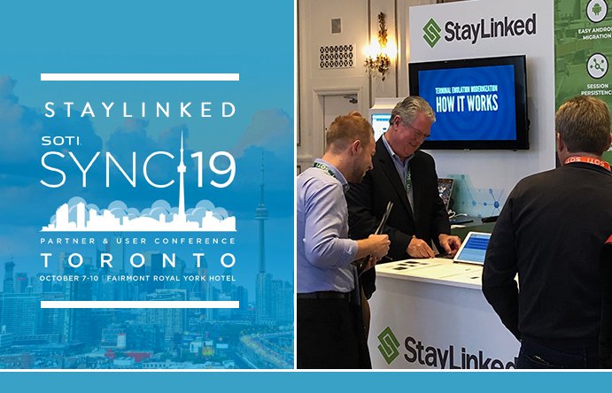 StayLinked's tweet photo. Come see @StayLinked at @SOTI_Inc's #SOTISYNC19 in Toronto this week. Ron Caines and Jeremy Black are showing attendees just how easy it is to migrate to #Android and modernize your applications with StayLinked #SmartTE. https://t.co/pWfHOmxNPU