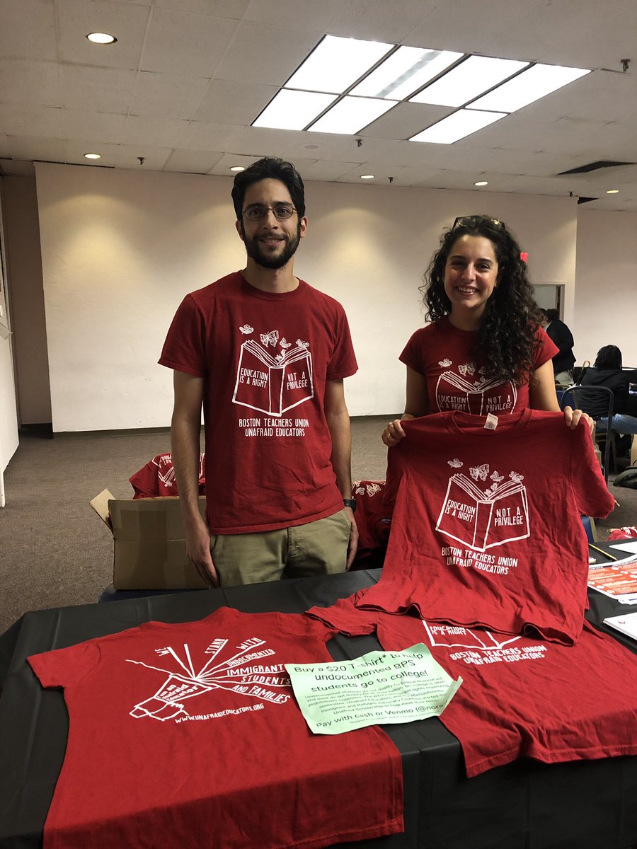 BTU66's tweet photo. BTU member leaders Matt and Lena at our monthly membership meeting wearing their #UnafraidEducators t-shirts. For more information, follow @UnafraidBTU https://t.co/s3eUdIhMNP