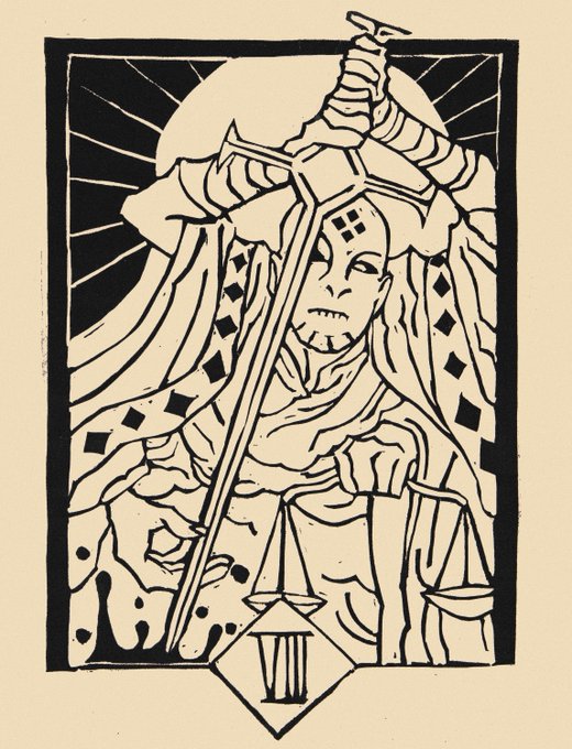 Tarot #Inktober2019  #9 Justice!!!!!! #linocut 

#TarotToberChallenge #Inktoberday9 #inktober 