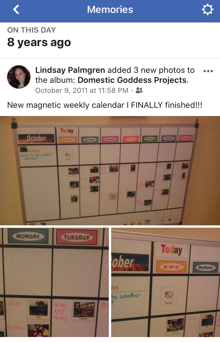 3eOrganizing's tweet image. 8 years ago we had just moved (again), and I had a busy 3.5 year old needing to establish a routine. So I made this activity calendar with magnets so my pre-reader would see our weekly schedule.