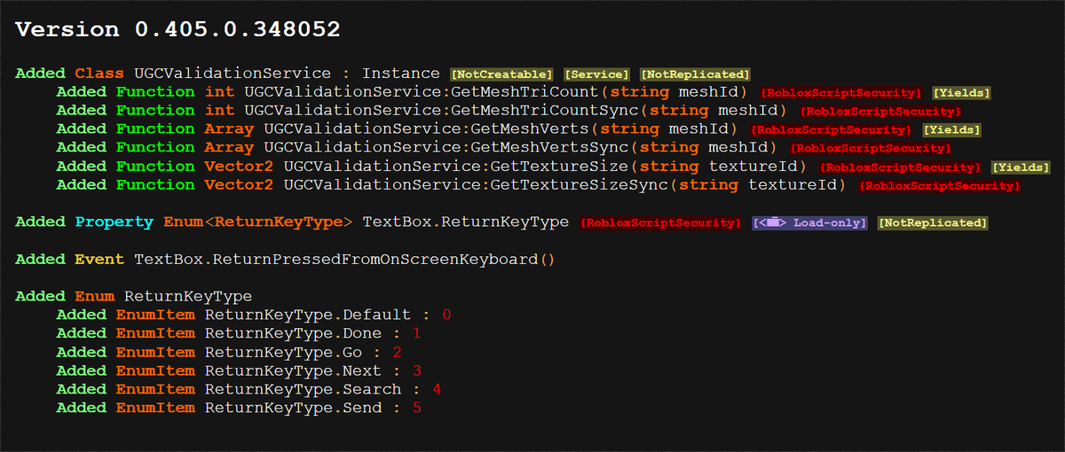 Roblox Key Enums