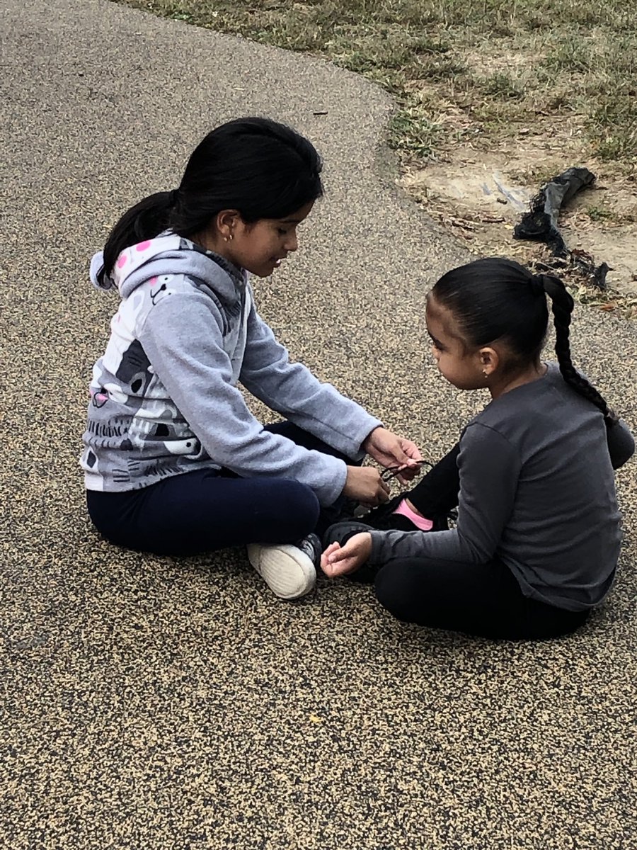 Recess shoe tying lesson! I love when kids help each other! #GoMarbrookDolphins