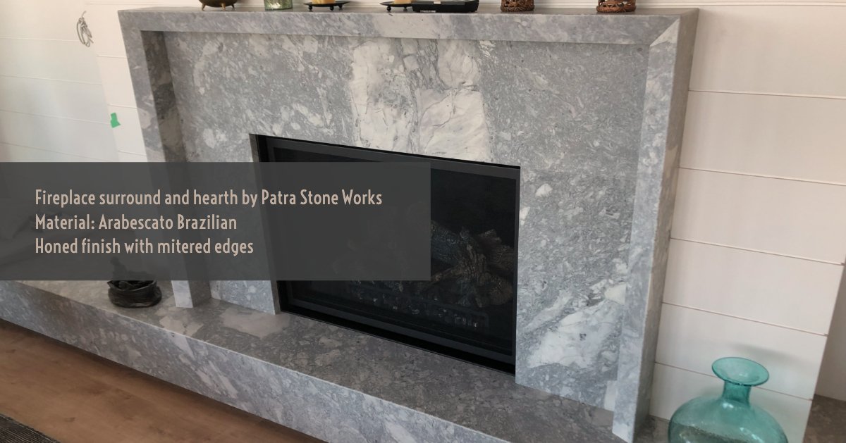 PatraStoneWorks's tweet photo. The weather is getting chillier by the day - it is definitely time to turn on the fireplace. 
Here's a beautiful example of a fireplace surround and hearth we recently completed in Arabescato Brazilian honed finish with mitered edges.

#patrastoneworks #fireplace #naturalstone https://t.co/ykgXnRHv1T