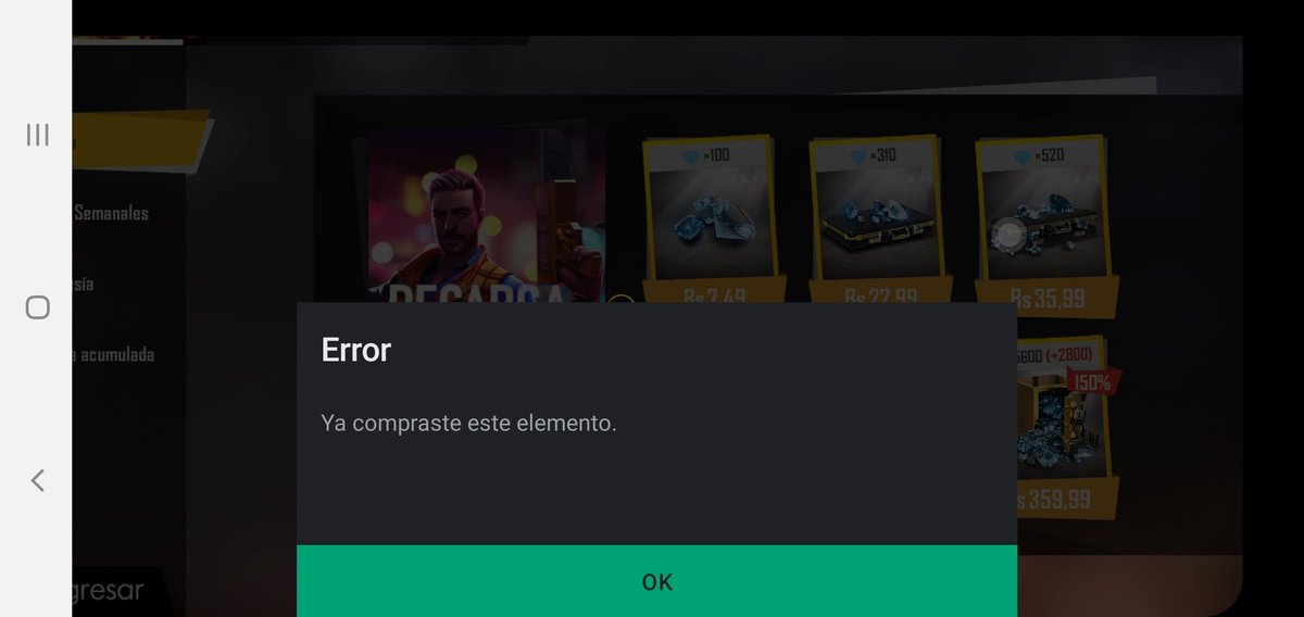 Carlitoxdlol's tweet photo. @freefirelatino Eu @freefirelatino  kiero comprar el paquete de 500 💎 pero me sale eso, es el unico paquete q me sale asi, los otros paquetes si los puedo comprar q pedo, espero y solucionen mi Problema https://t.co/YsOOfGQzy1